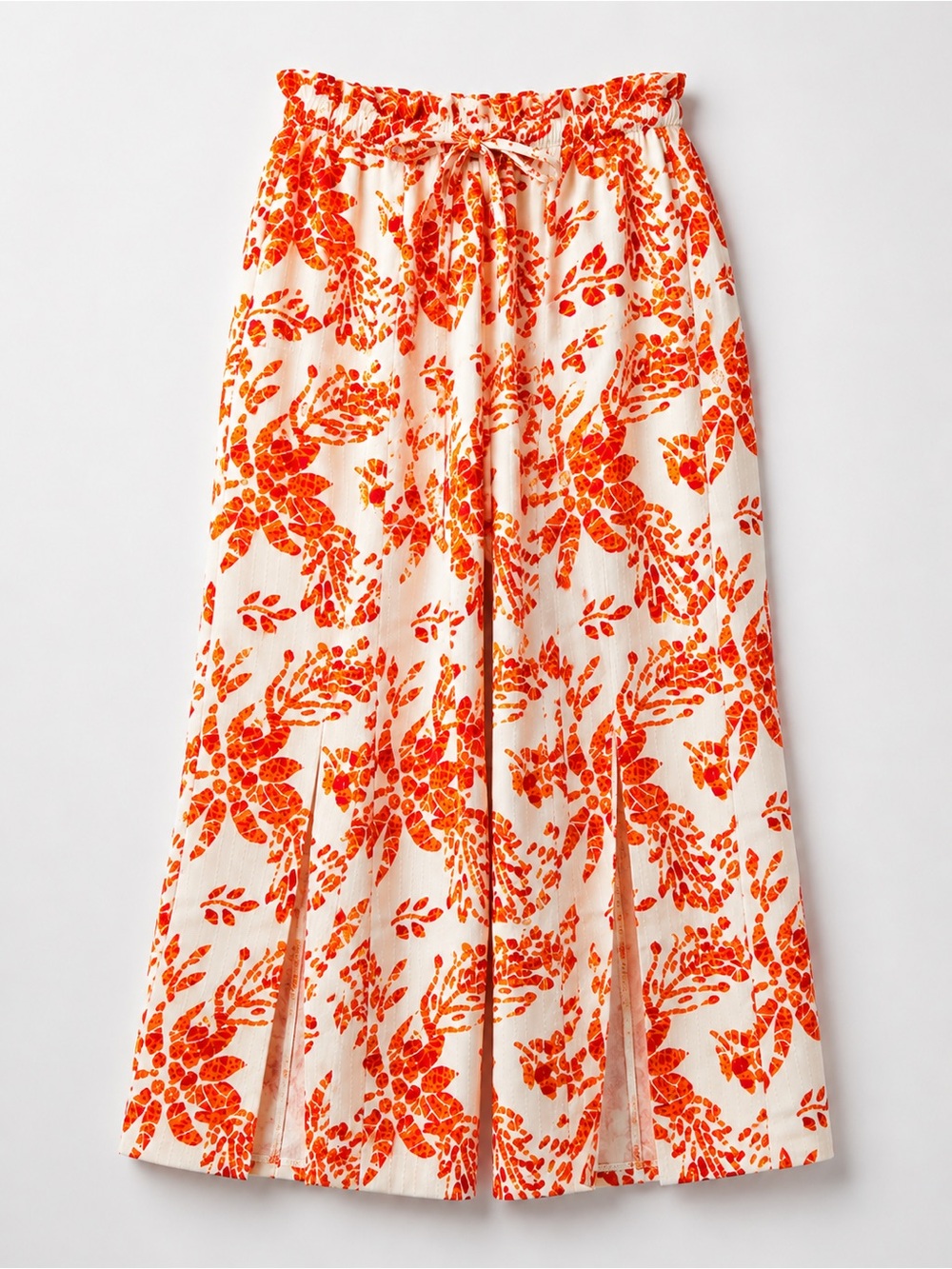 En Creme Wide Leg Pants in White with Orange Floral Print